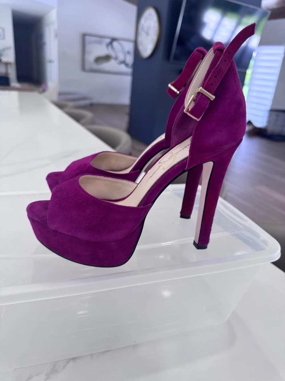 Jessica Simpson Fuchsia Suede Ankle-Strap Platform Heels